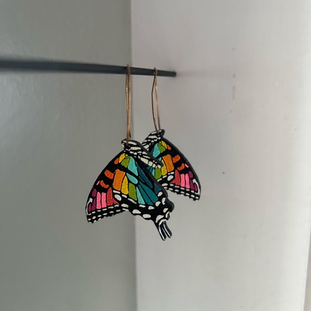 Handpainted Butterfly Earrings - Picture 3 of 4